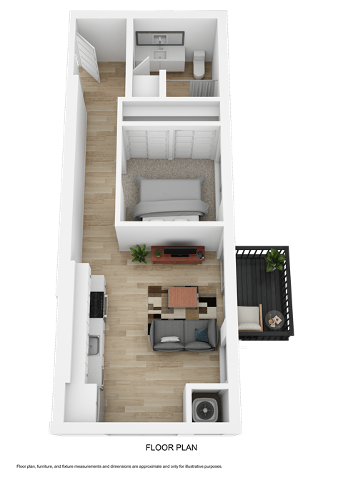 Floor plan for studio, 1 bath, 537 sqft